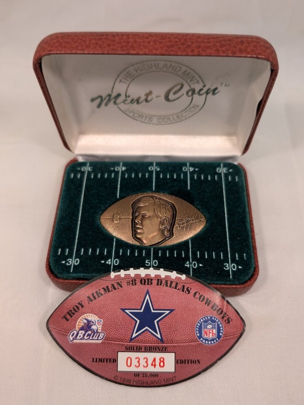 Troy Aikman Dallas Cowboys Highland Mint Bronze Coin Ltd Ed #03348 in Case